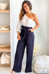 White And Black One Shoulder Jumpsuit