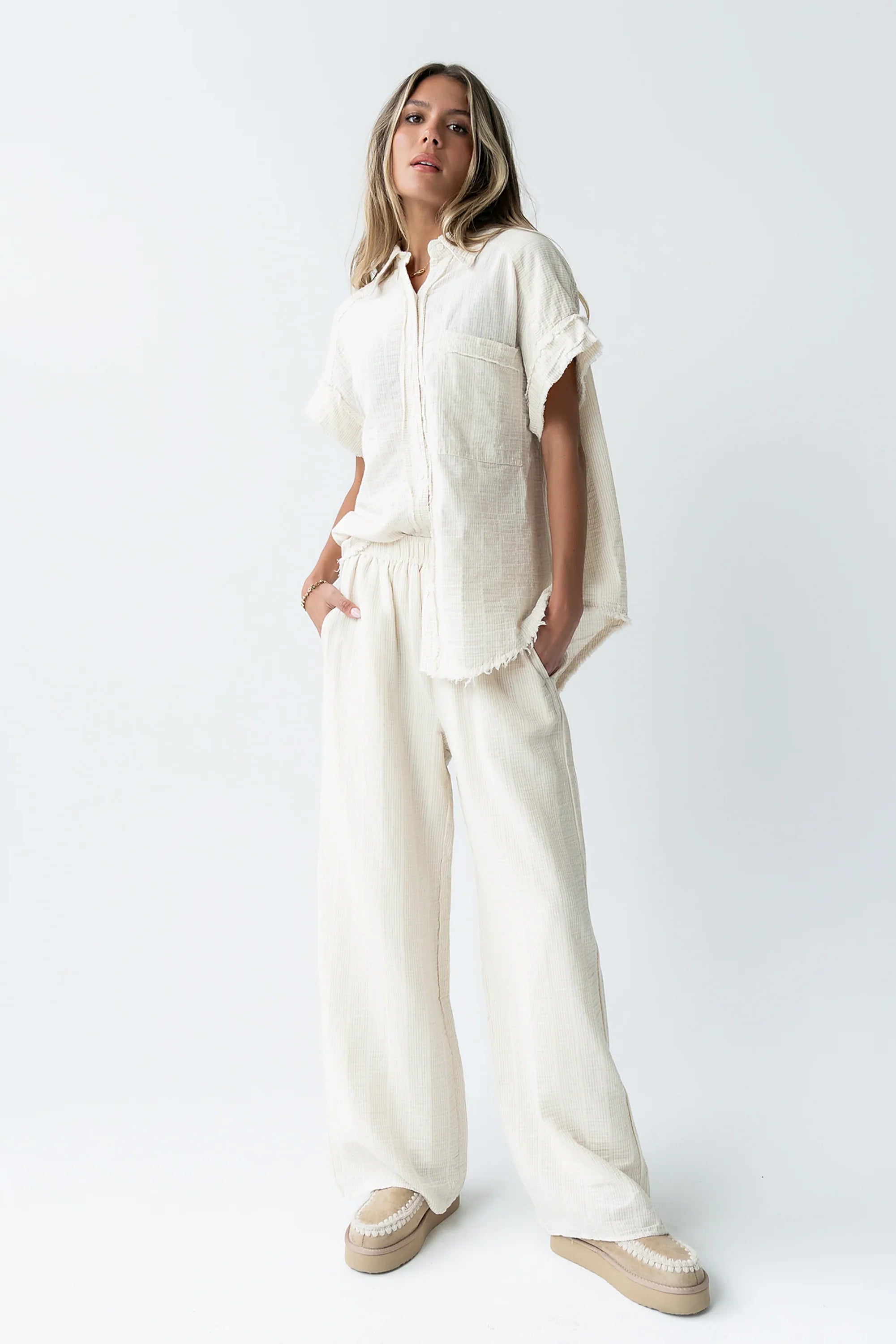 Belen Striped Wide Leg Pants in Taupe FINAL SALE