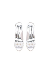 Peep Toe Slingback Beaded Chunky Wedding Shoes with Flowers