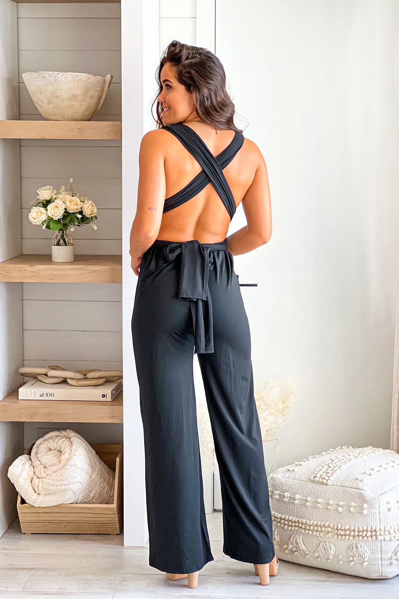 Black Multi Tie Backless Jumpsuit