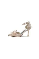 Pointed Toe Bow Stiletto Ankle Strap High Heels