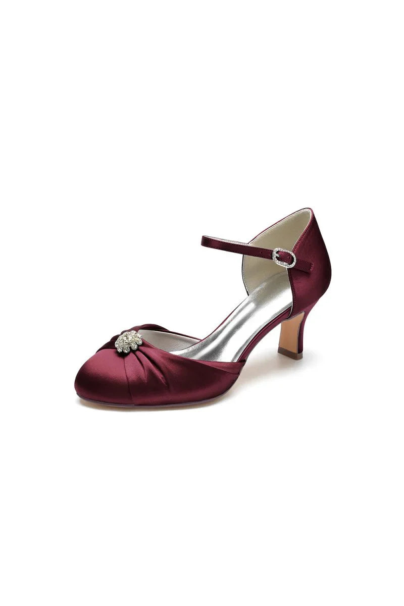 Satin Pointed Toe Strap Buckle Stiletto Heels With Rhinestone
