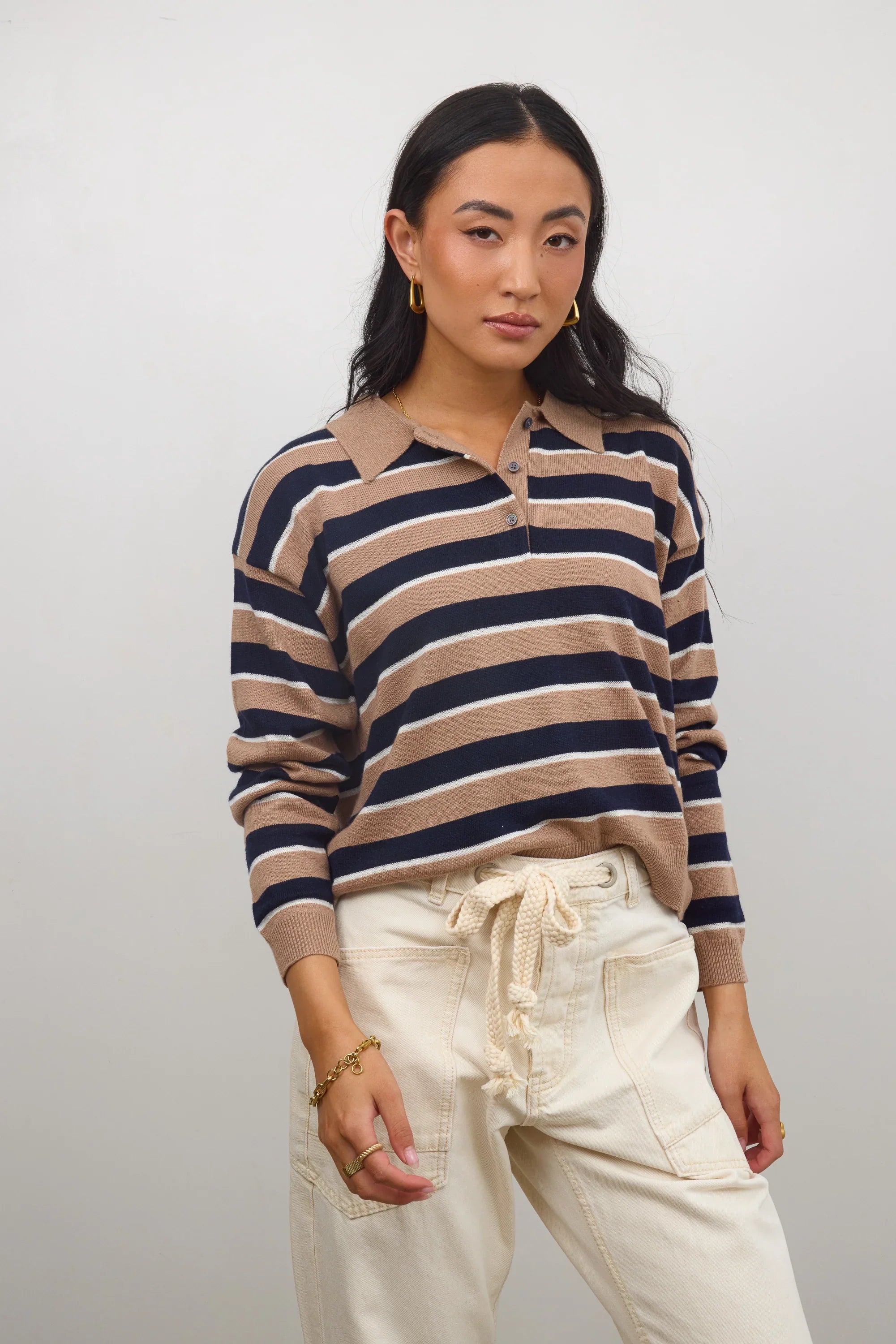 Morgan Striped Sweater in Taupe FINAL SALE