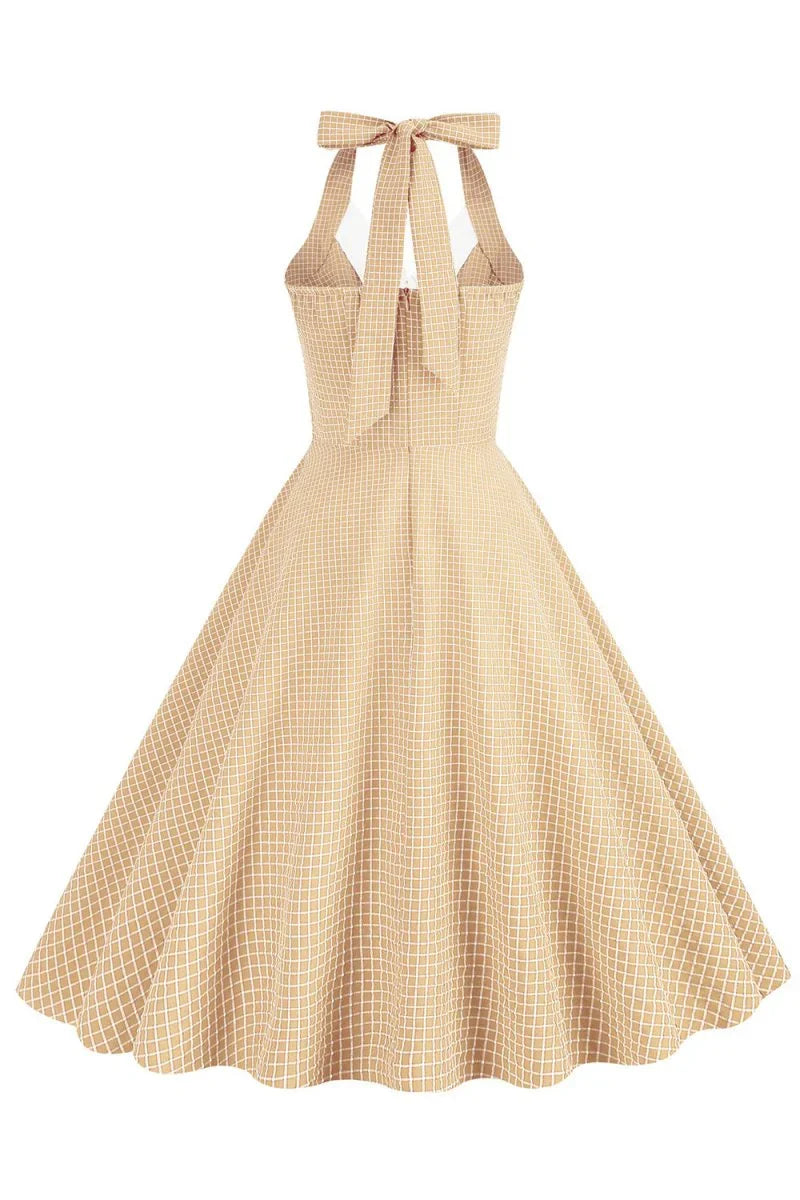 Retro Style Halter Neck Green 1950s Dress with Button