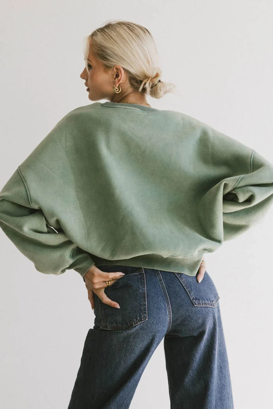 Reversible Sherpa Sweatshirt in Green FINAL SALE