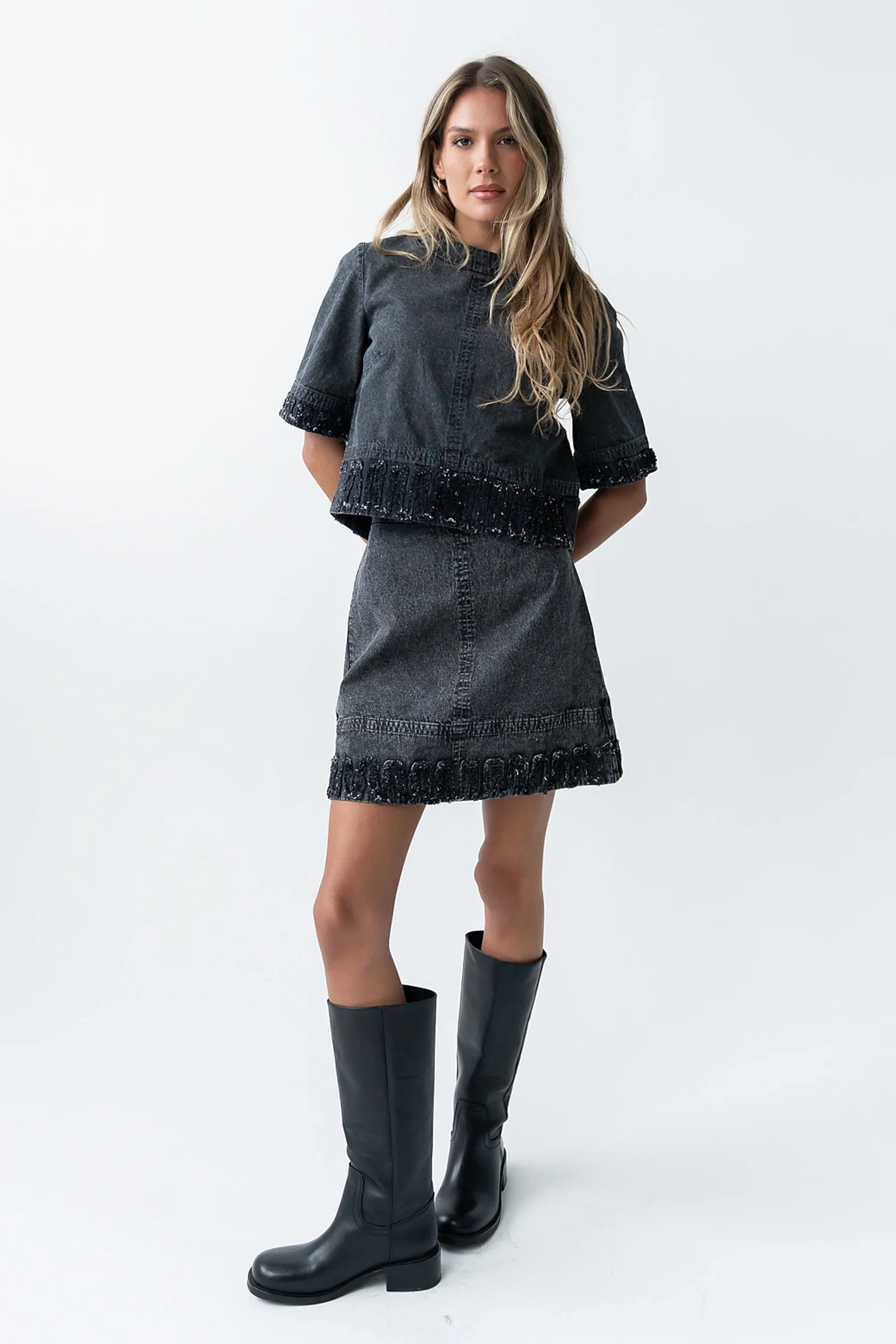 Jana Denim Top in Black