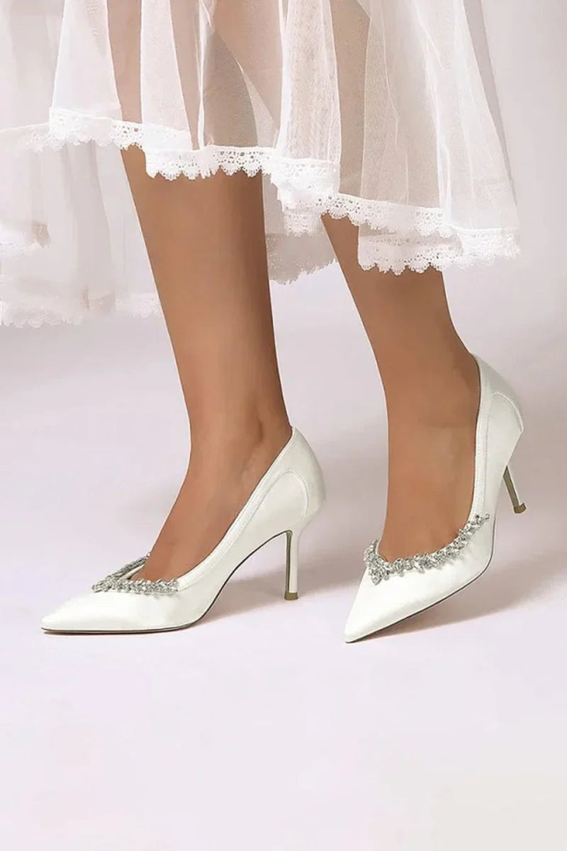 Burgundy High Heels with Crystal Embellishments