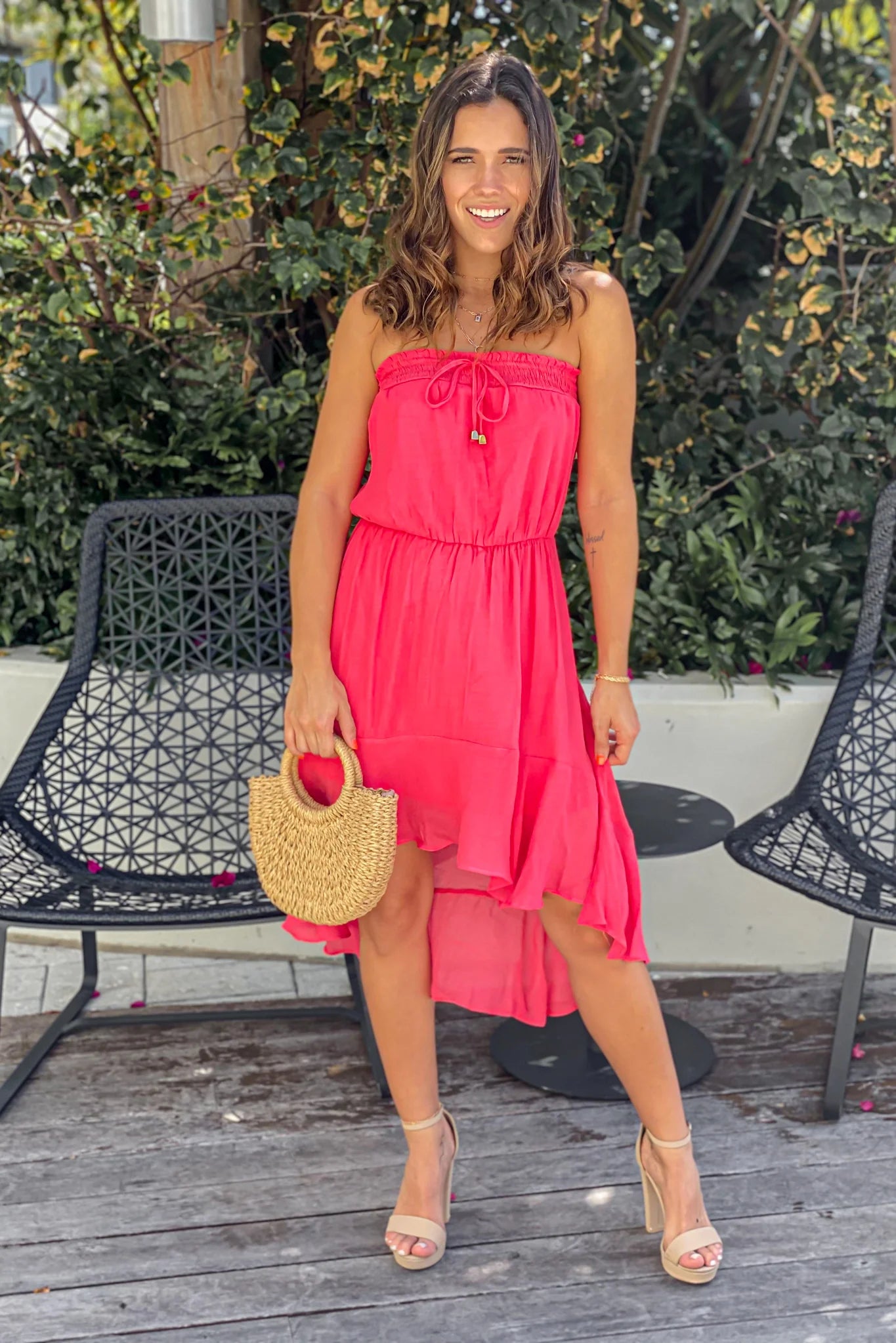 Coral Strapless High Low Dress