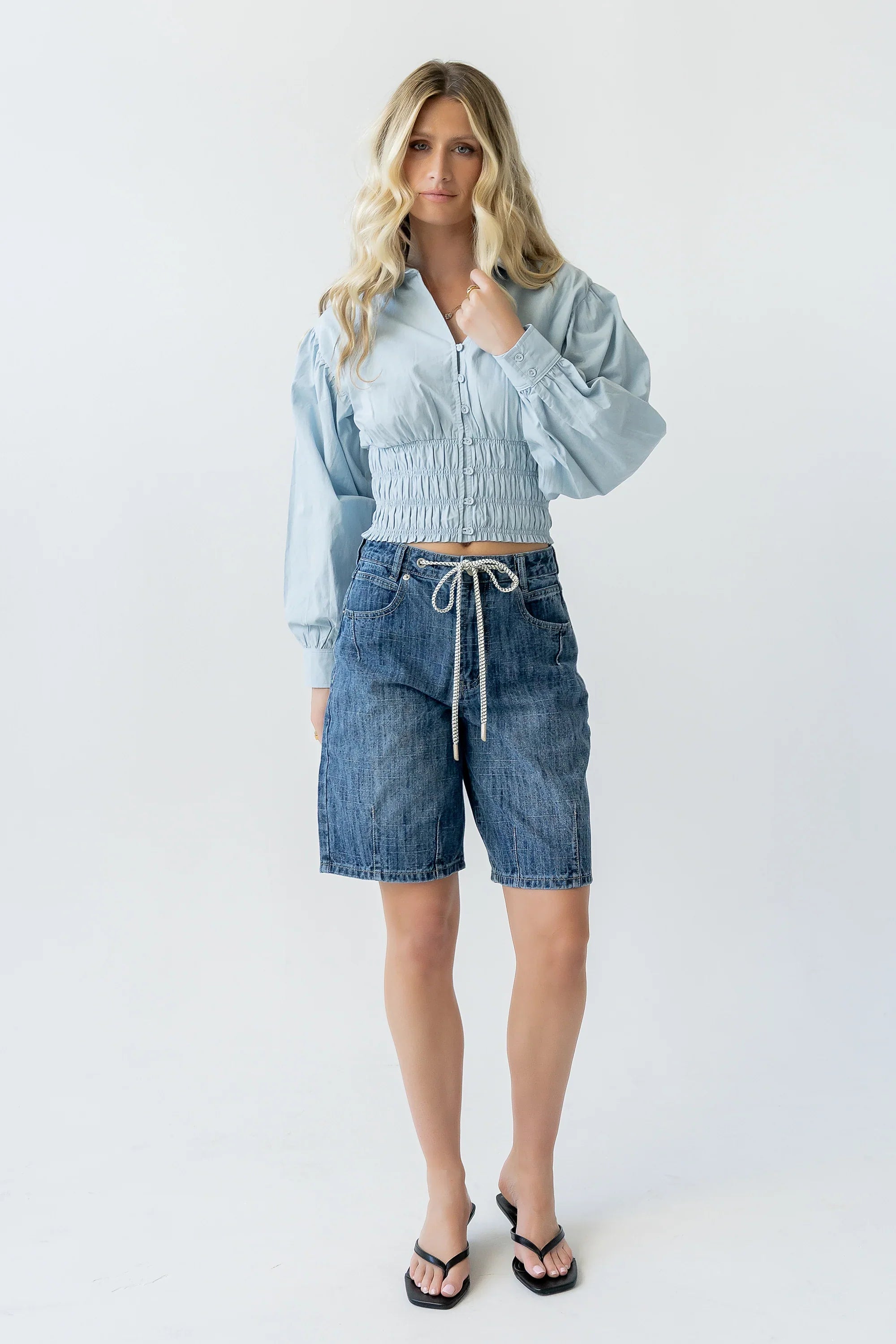 Yena Smocked Blouse in Blue