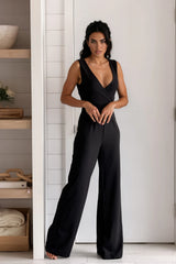 Black Criss Cross Back Wide Leg Jumpsuit