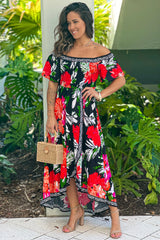 Black Printed High Low Dress