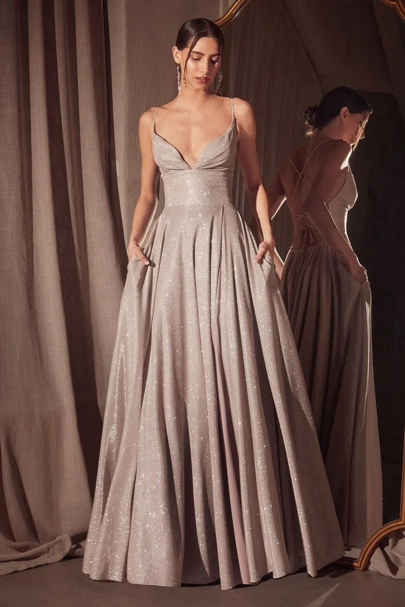 Gwendolyn Gown Shimmer Lace Up Back A Line Evening Dress