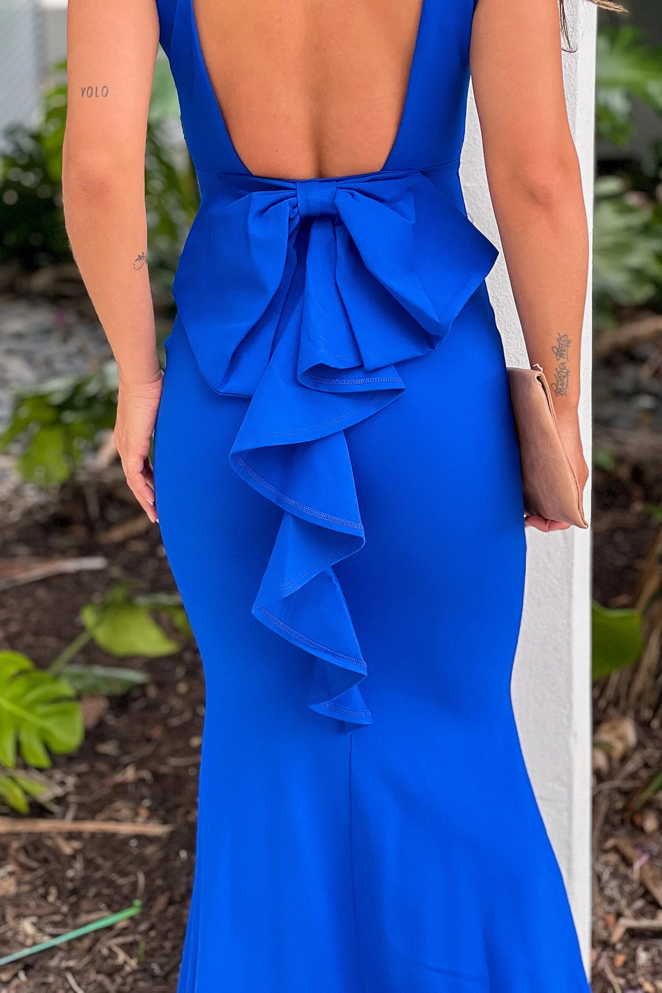Royal Blue Maxi Dress With Open Back And Bow