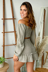 Olive Smocked Skort Set