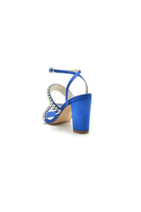 Navy Blue Evening Heels with Sequins and Chain Decor