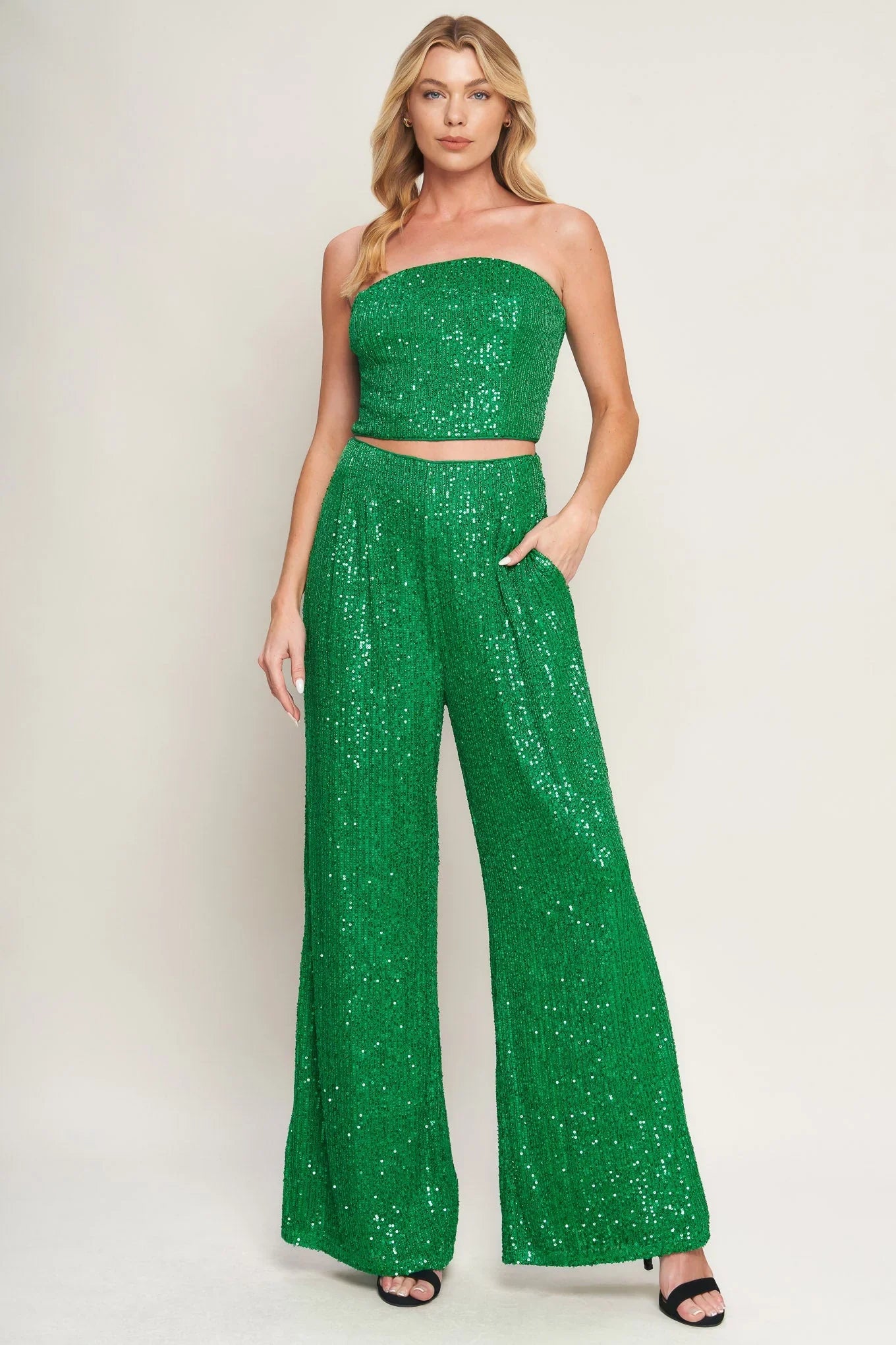 CHARMING COMPOSURE SEQUIN CROP TOP PANT SET FINAL SALE