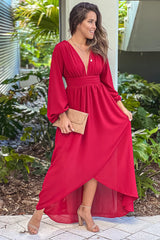 Burgundy Puff Sleeve Maxi Dress