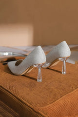 Office Shoes Microfiber Leather Close Toe Stiletto Heel With Sparkling Glitter