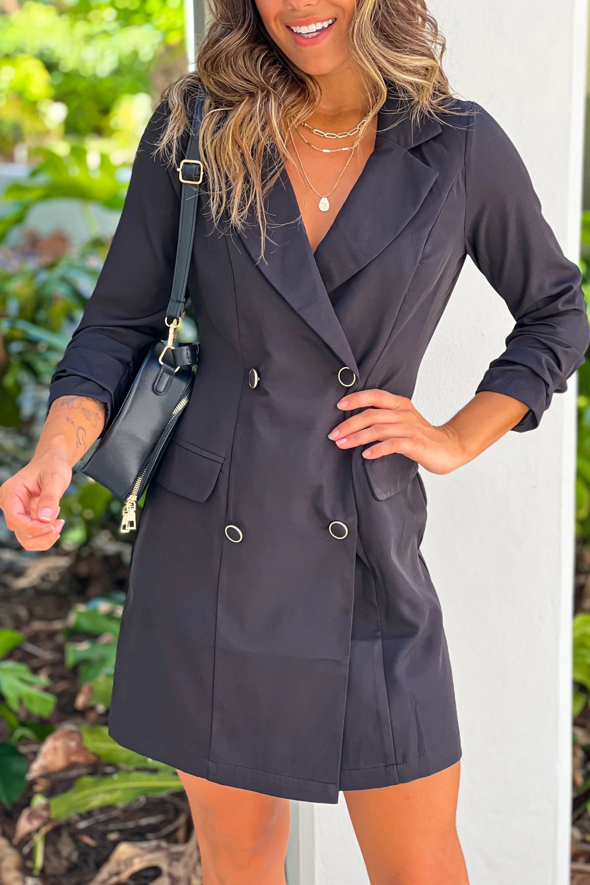 Black 3 4 Sleeve Blazer Dress