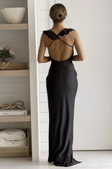 Black Maxi Dress With Slit And Criss Cross Back