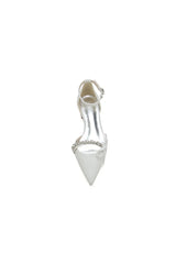 Beaded Pointed Toe Ankle Strap Wedding Shoes With Bow