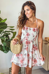 Cream Floral Smocked Top Short Dress
