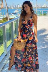 Navy Floral Cut Out Maxi Dress