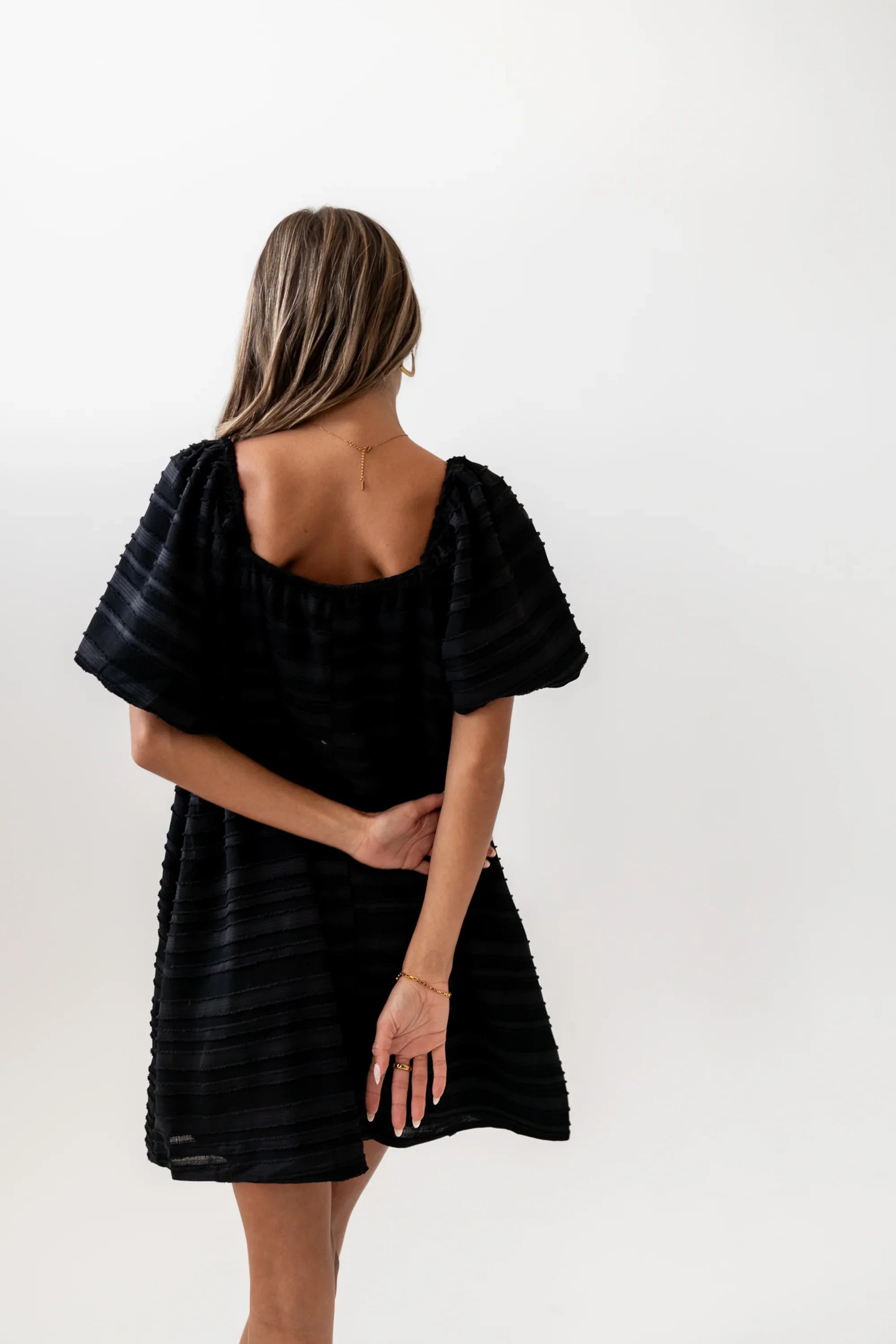 Minnie Textured Baby Doll Dress in Black