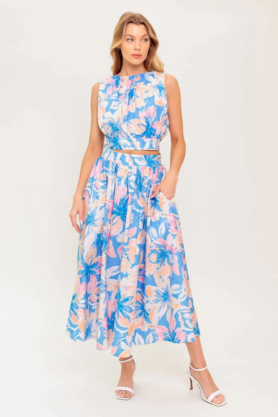 SUMMER HARMONY TIE TOP SKIRT SET POWDER BLUE