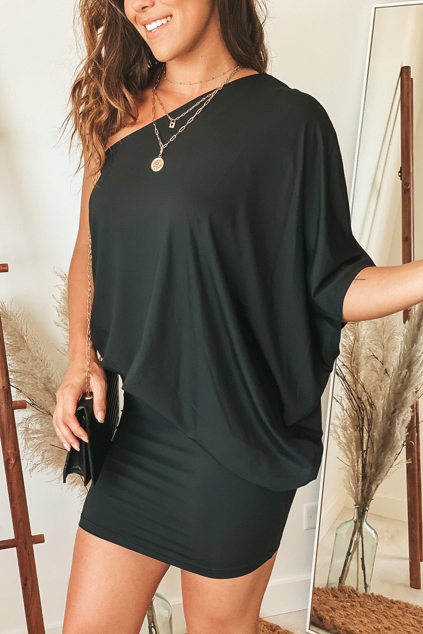 Black Asymmetrical Mini Dress