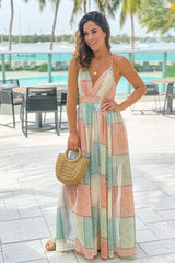Mint And Peach Printed Maxi Dress