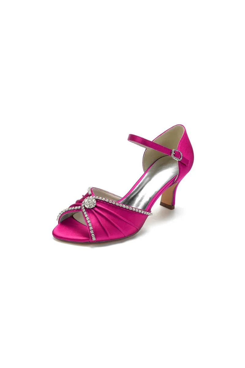 Crystal Open Toe Buckle Strap Chunky Heels
