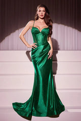 ALICE GOWN GLITTER DUSTED FITTED STRETCH SATIN DRESS
