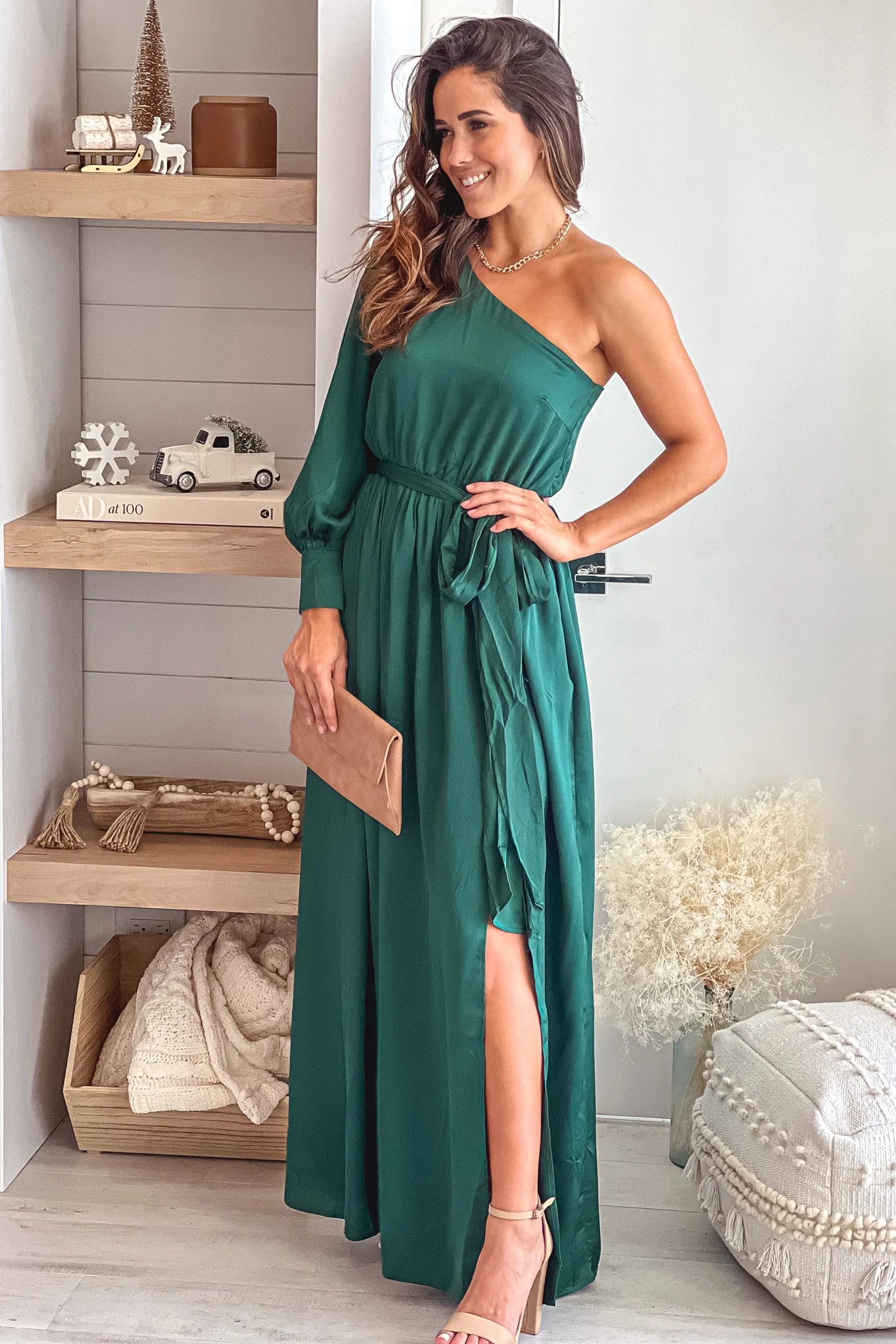 Hunter Green One Shoulder Maxi Dress