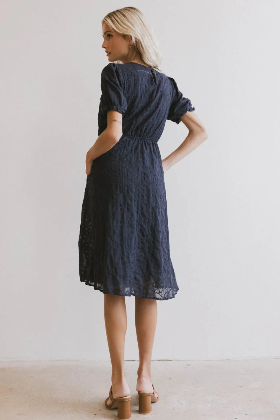 Cecy Embroidered Midi Dress in Navy FINAL SALE