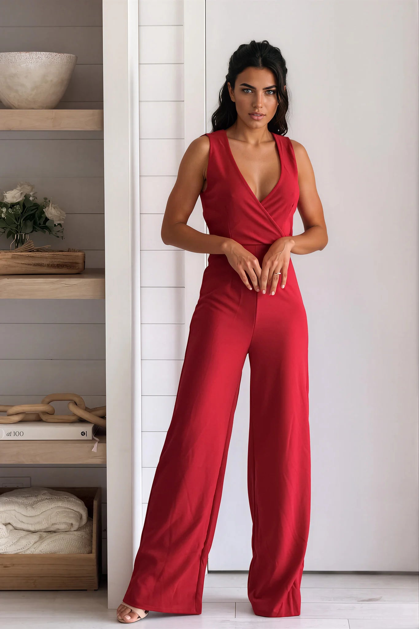 Red Criss Cross Back Wide Leg Jumpsuit