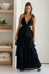 Black Cut Out Metallic Maxi Dress