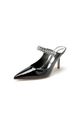 Leather Pointed Toe Wedding Shoes with Rhinestone