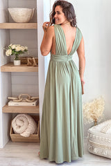 Olive Sleeveless V Neck Maxi Dress With Slit