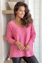 Candy Pink V Neck Knit Sweater