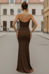 Daris Gown Chocolate Cat Eye Scoop Neckline Dress