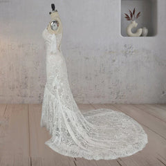 Mermaid White Halter Neck Lace Wedding Dress