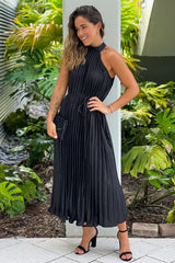 Black Pleated Midi Dress