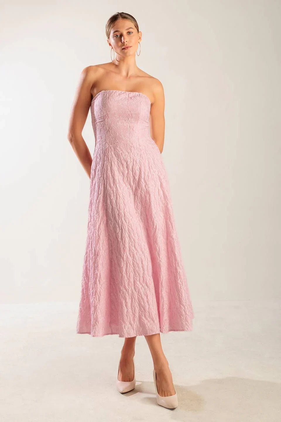 ROLL WITH IT LIGHT PINK MIDI DRESS