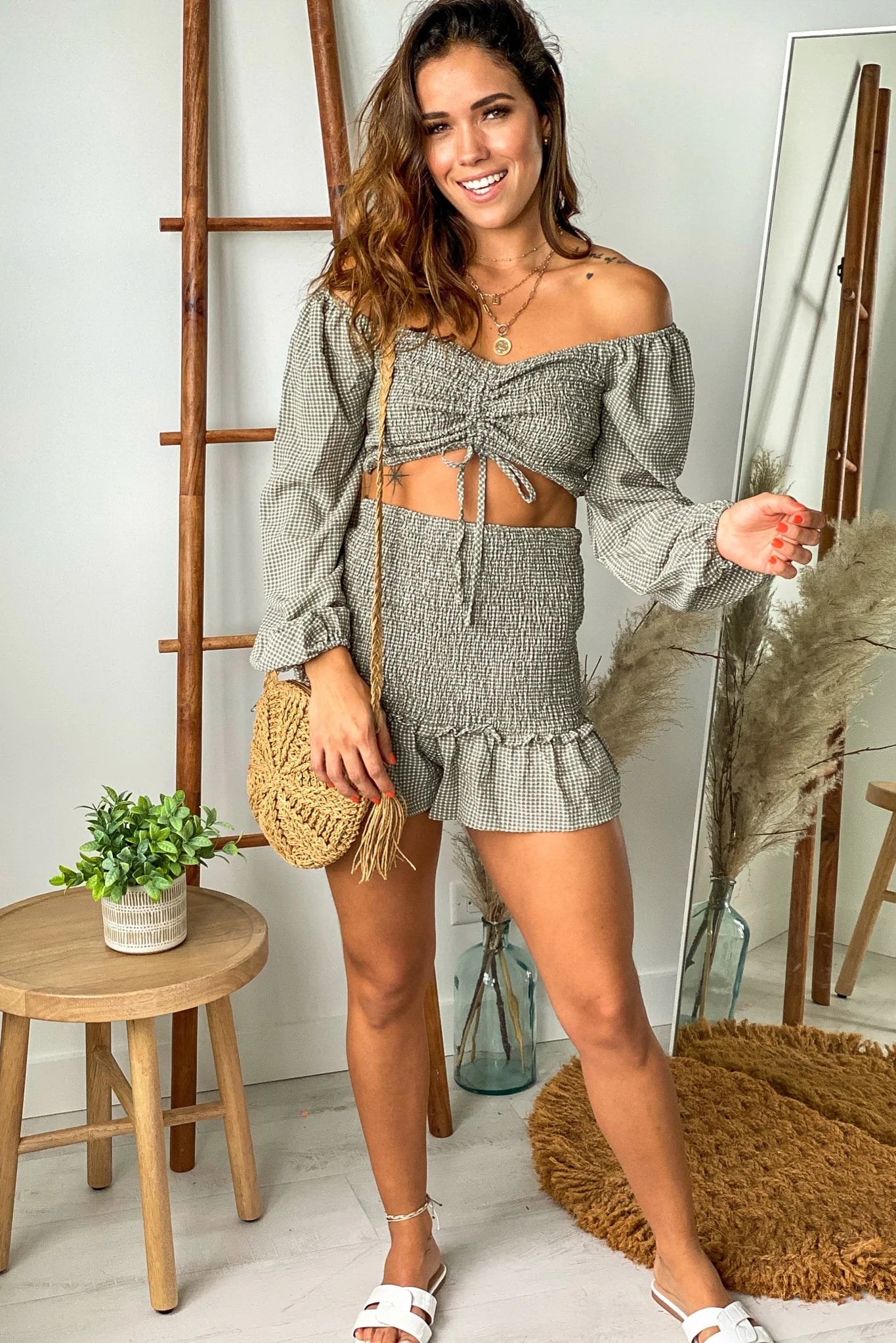 Olive Smocked Skort Set