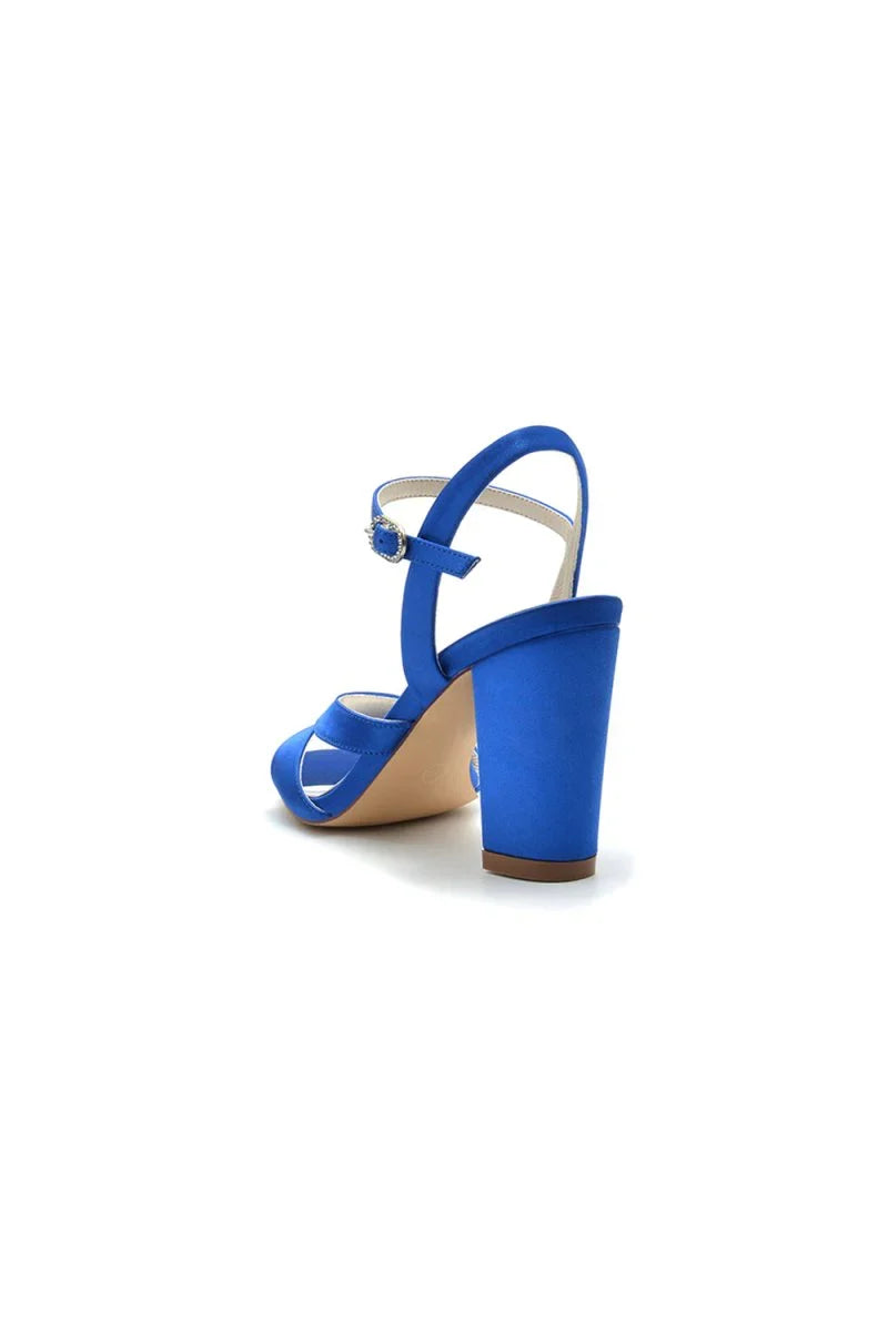 Simple Open Toe Block Heels with Ankle Strap