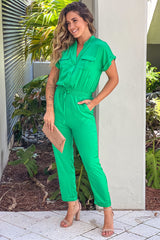 Kelly Green Satin Jumpsuit With Pockets