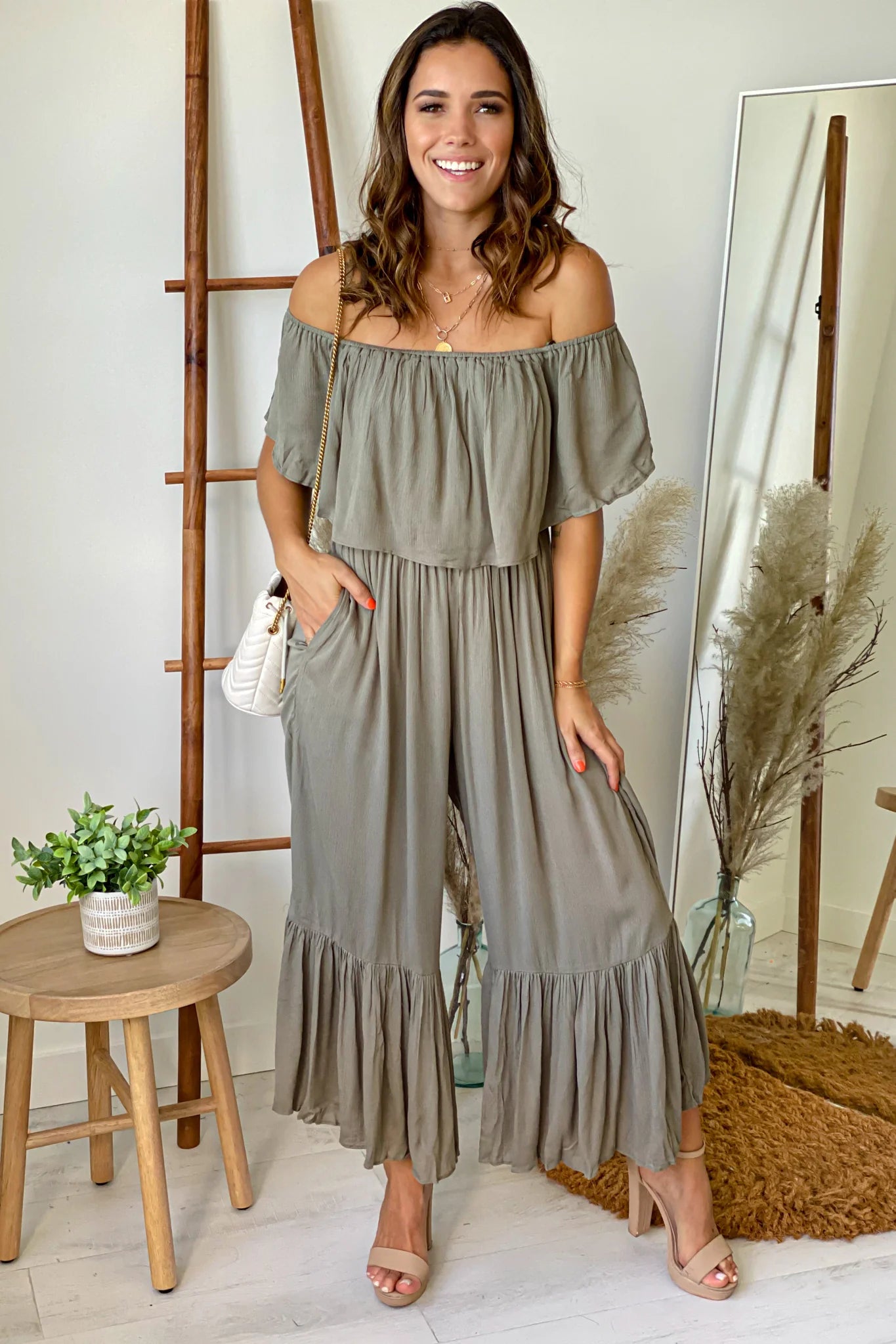 Olive Off Shoulder Jumpsuit