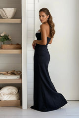 Black Rhinestone Trim Glitter Maxi Dress