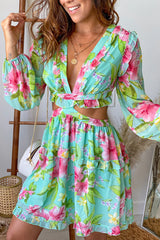Mint Floral Ruffled Short Dress